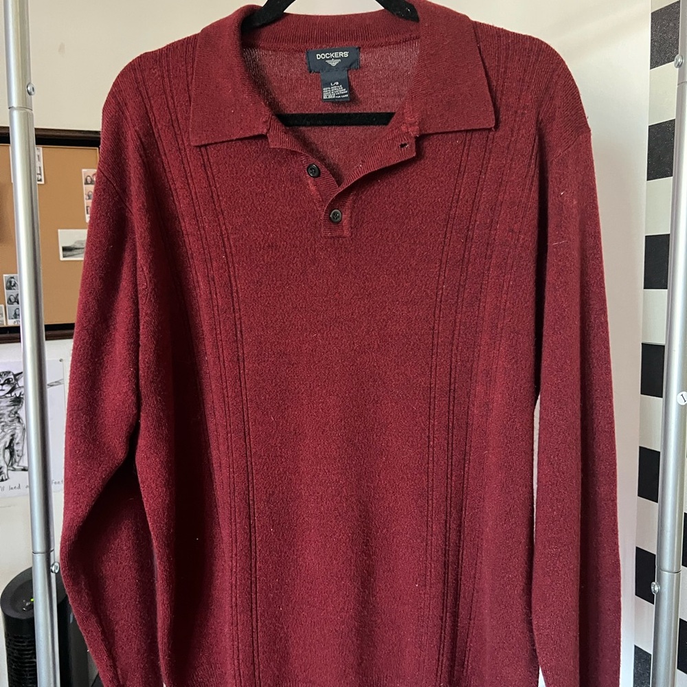 Dockers Burgundy Knit Polo Sweater